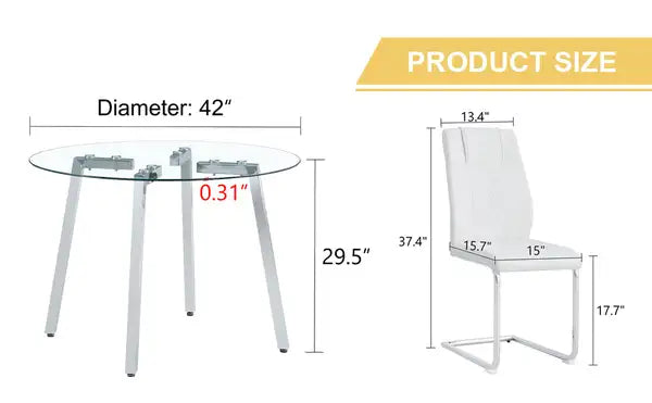 Modern Glass Dining Table & 6 PU Leather Chairs Set - Minimalist Round Tempered Glass with Chrome Legs - Minihomy