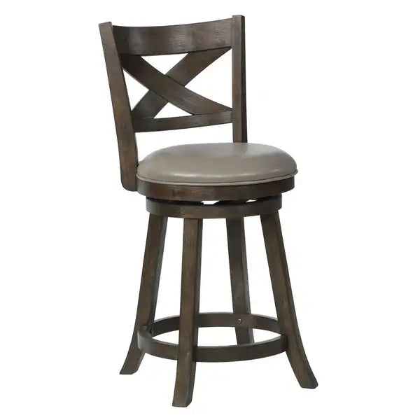 Curved Back Swivel Pub Stools, Leatherette Seats, Set of 2 (Gray & Brown) - Minihomy