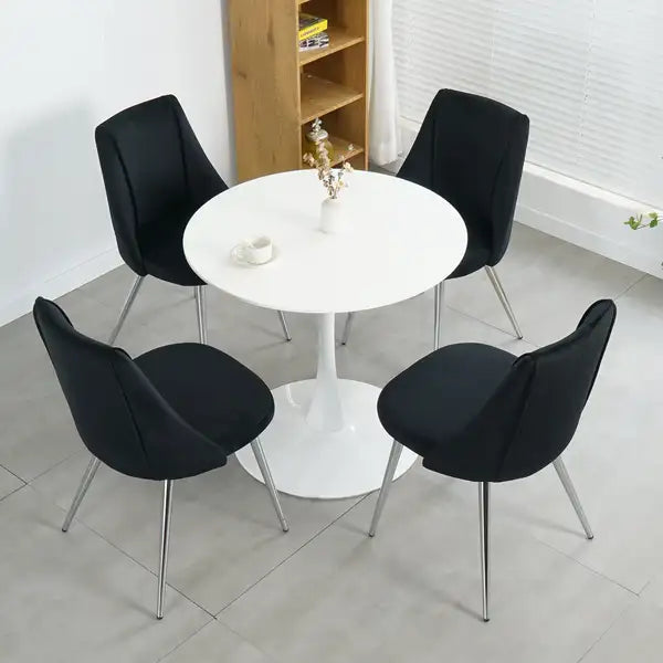 Black Velvet Dining Chairs Set of 4 - Modern Chrome Legs, Bedroom & Desk - Minihomy