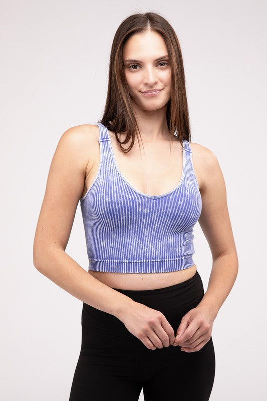 Washed Ribbed Cropped V-Neck Tank Top for Women - Casual Summer Style