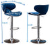 Masaccio Velvet Swivel Bar Stools (Set of 2), Adjustable Height, Blue - Minihomy