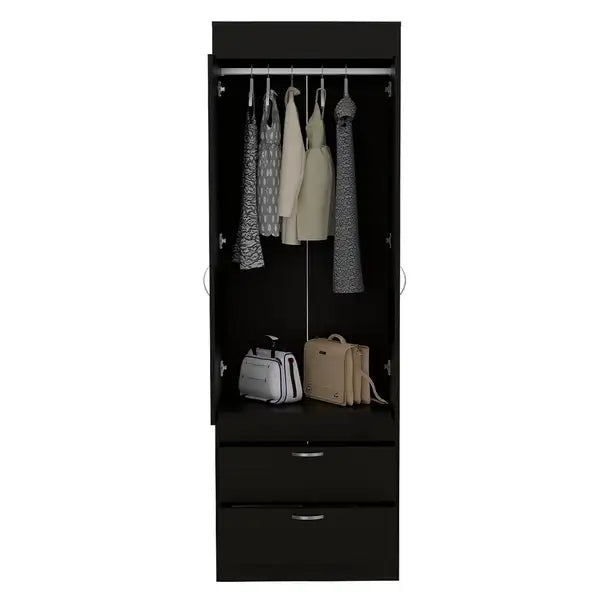 Lisboa Armoire with Double Doors, Two Drawers & Metal Handles - Rod Included - Minihomy