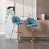 Adjustable Swivel Bar Stools (Set of 2) - Chrome Footrest, Velvet Upholstery, Golden Legs, Baby Blue - Minihomy