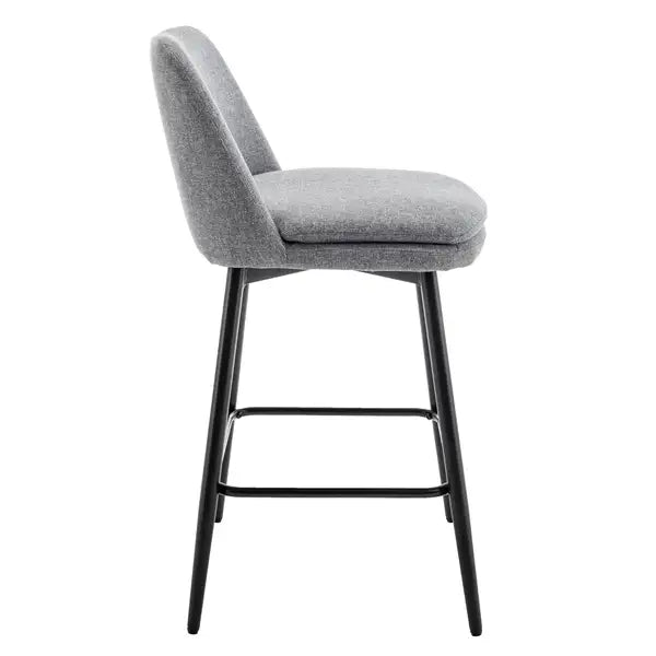 Grey Linen Swivel Bar Stools Set of 2, 25.6" Seat Height, Counter Height, Upholstered with Back, Metal Legs - Minihomy