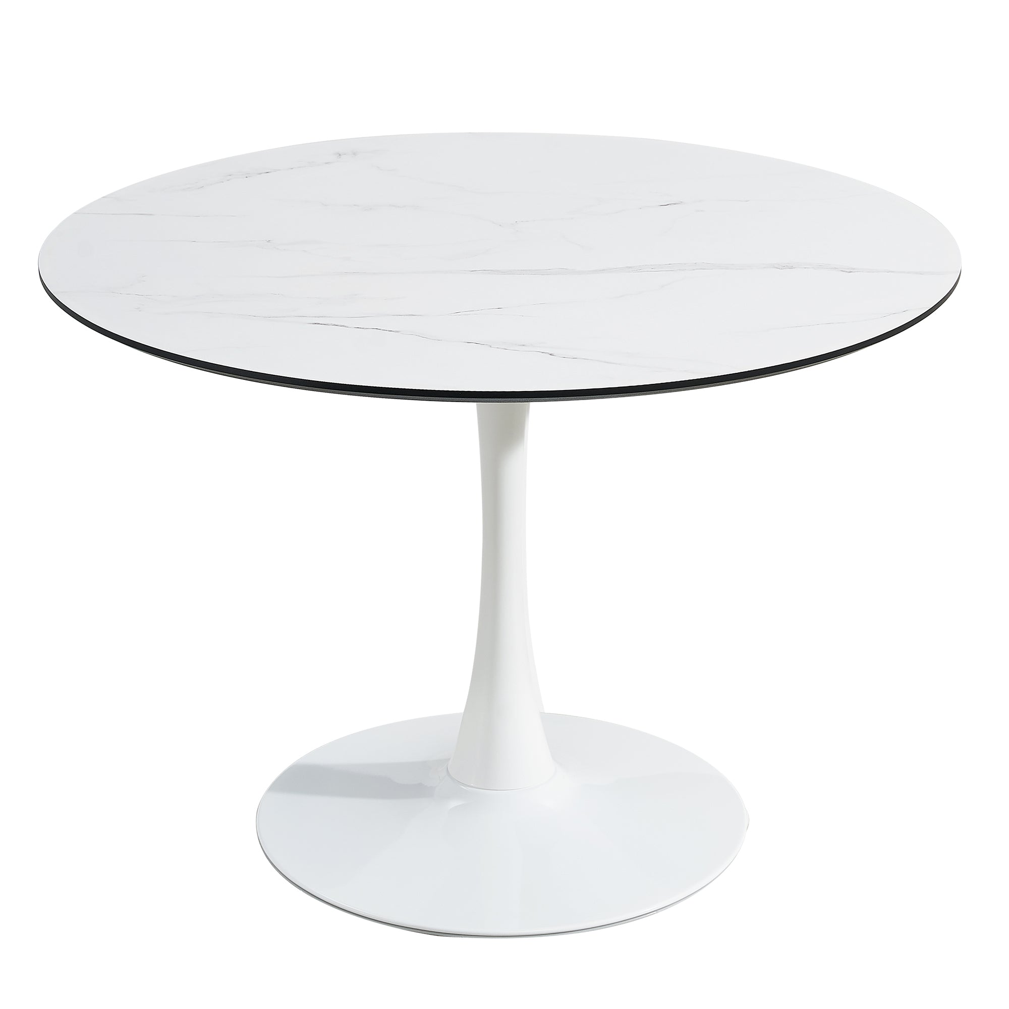 106cm Round Tulip Dining Table in White Marble - White