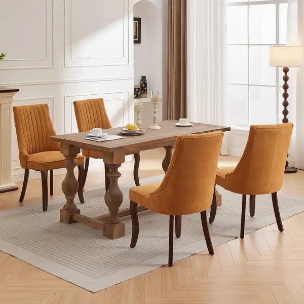 Gold Linen Dining Chairs Set of 2, Upholstered Accent Chairs with Curved Wood Legs - SW1847GL - Minihomy