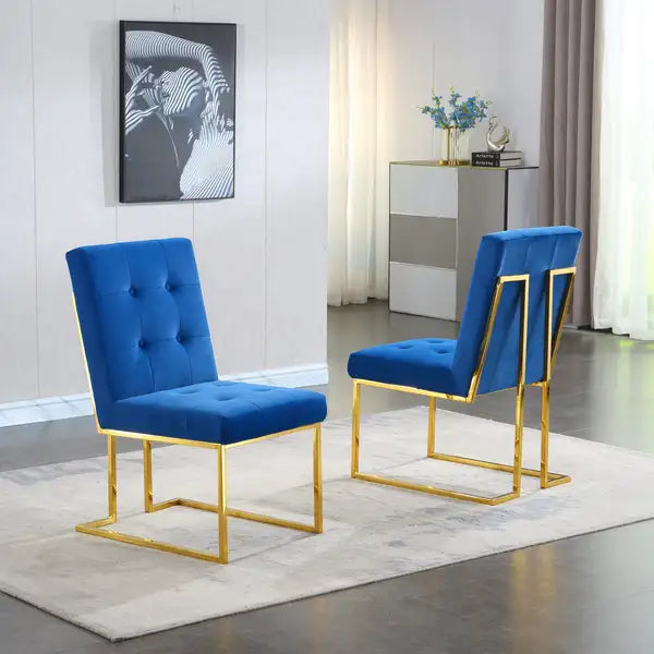 Velvet Dining Chairs (Set of 2) - Tufted, Gold Legs