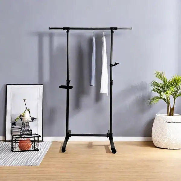 Heavy Duty Rolling Clothes Rack with Shelves - Black - Garment Rack for Clothes, Coats, Kids & Adults