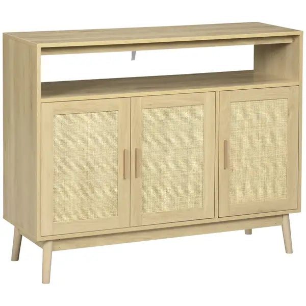 Boho Rattan Sideboard Cabinet - Natural Wood Buffet Storage