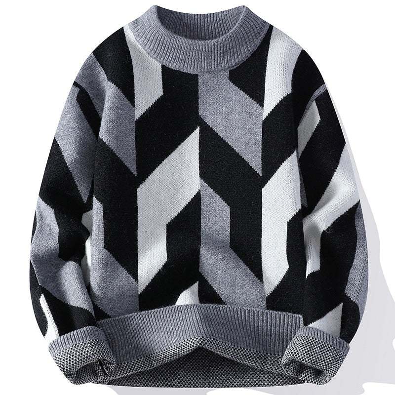 Round Neck Sweater - Autumn and Winter Cool Contrast Color Sweater