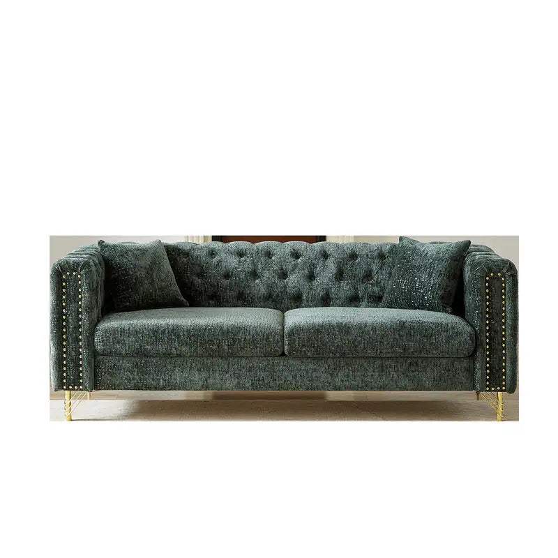 82" Modern Chenille Sofa with Copper Nailhead Trim