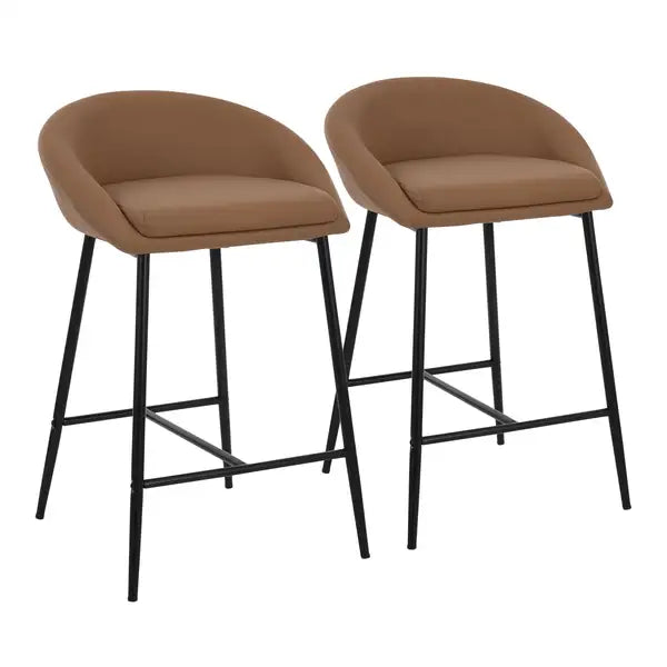 LumiSource Matisse Counter Stools (Set of 2) - Camel Faux Leather & Black Metal Frame