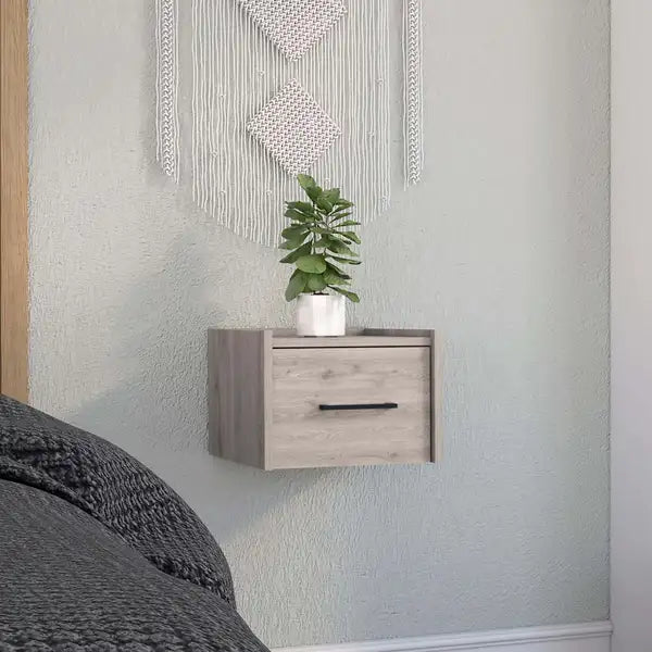 Floating Nightstand with Drawer, Wall Mounted Side Table, Light Grey for Bedroom - Minihomy