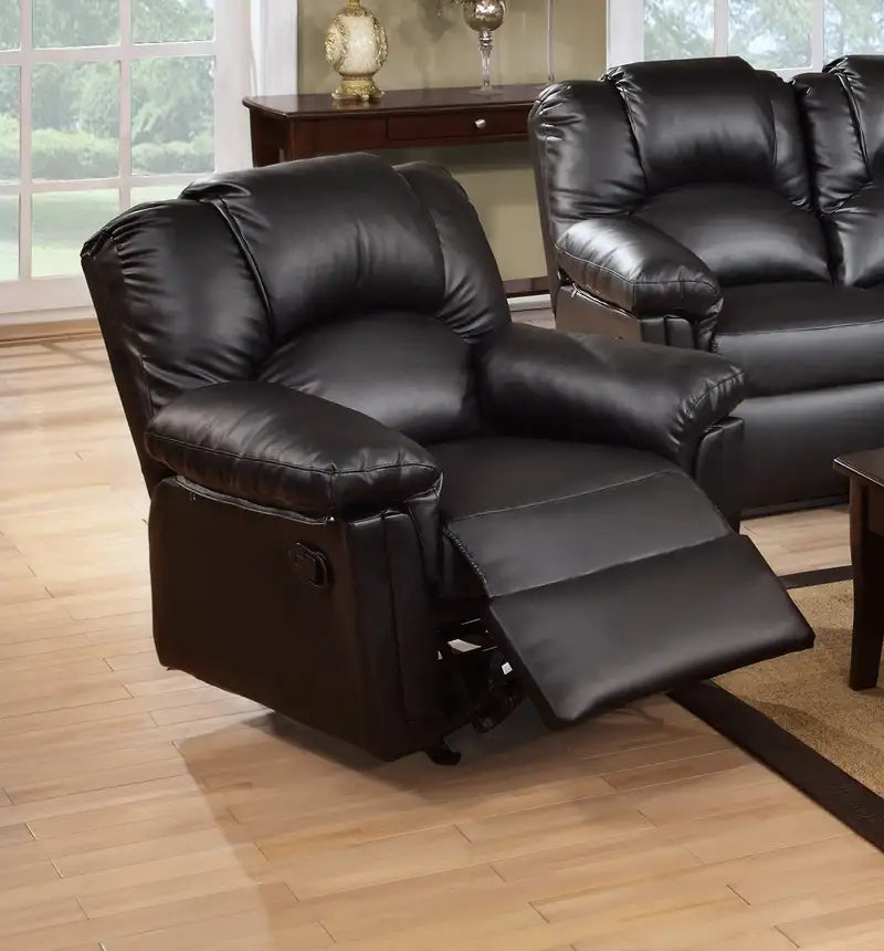 Black Bonded Leather Motion Recliner Glider Chair - Living Room Furniture