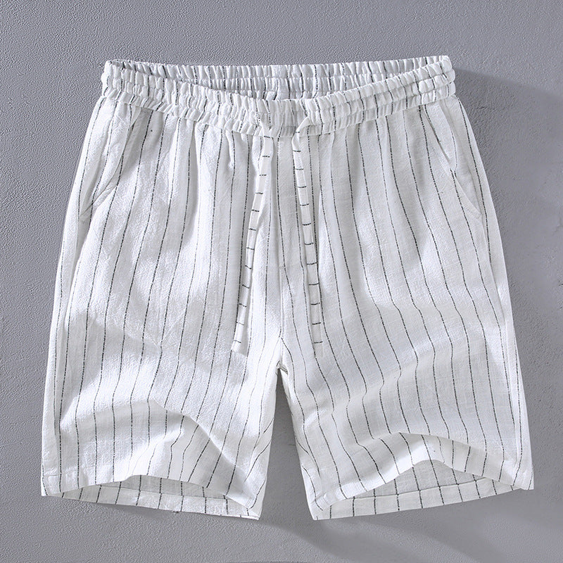 Yarn-dyed Vertical Striped Linen Shorts For Men