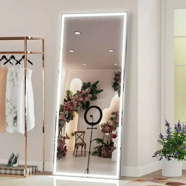 72x32 Inch Oversized LED Bathroom Mirror - Wall Mounted, 3 Color Modes, Aluminum Frame, Full Length, Lighted Mirror for Bedroom & Living Room, Silver