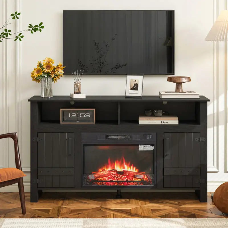 Electric Fireplace TV Stand with Remote & Storage - Black