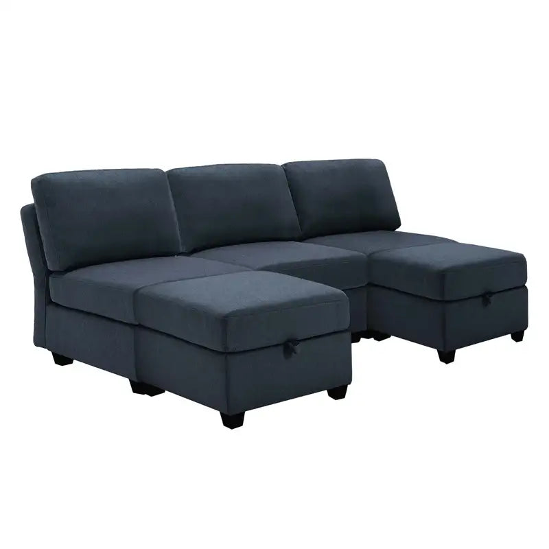 Modern Blue Sofa with Storage | 2-Seater Upholstered Couch