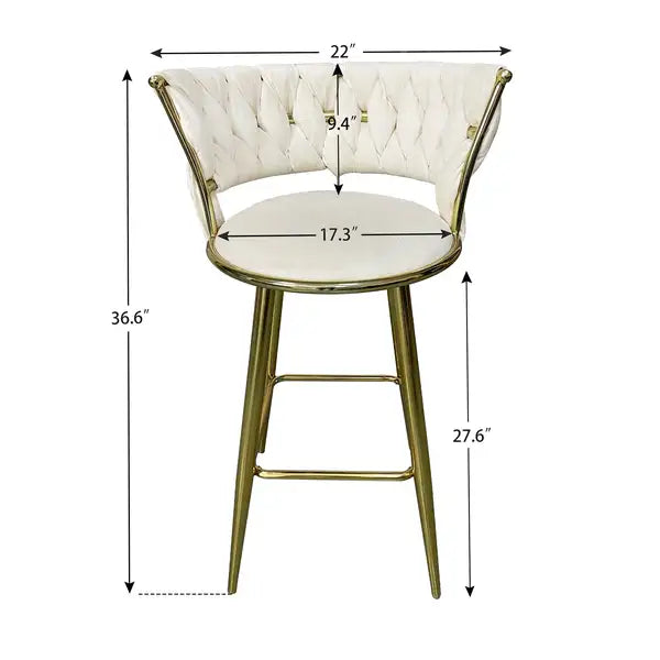 Beige Gold Bar Stools Set of 2 - Counter Height, Low Back for Kitchen Island, Bar, Pub - Minihomy