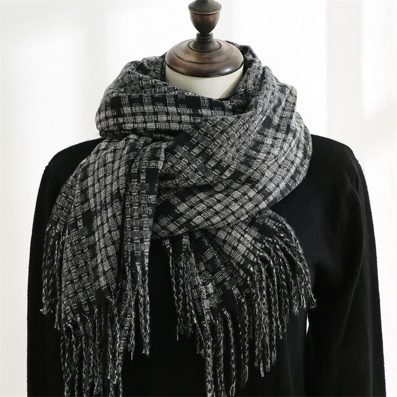 Women's Thickened Warm Tassel Plaid Cashmere Scarves