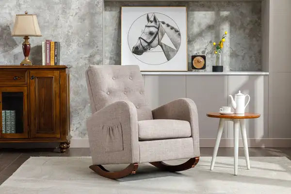 Modern High-Back Rocking Nursery Chair - Padded Fabric Seat