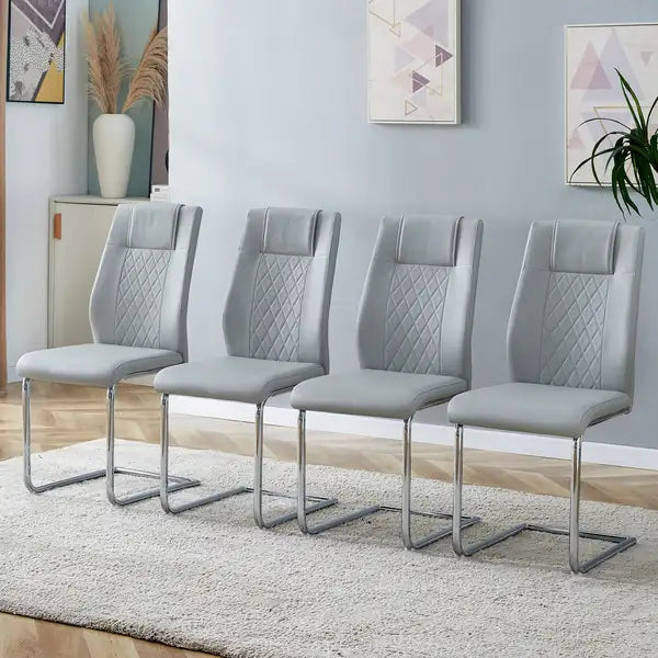 Set of 4 Light Gray Faux Leather Living Room Chairs with Metal Legs - Kitchen, Dining, Bedroom