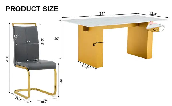 Modern Rectangular Dining Table & 6 Chair Set - Patterned Glass Top, Faux Leather Cushions - Minihomy