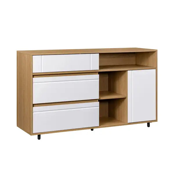 Coastal Oak & White Sideboard - Modern Open & Closed Storage