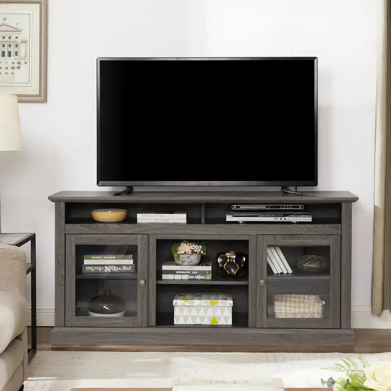 60" Modern TV Stand, Entertainment Center with Storage, Dark Walnut - Up to 65" TVs