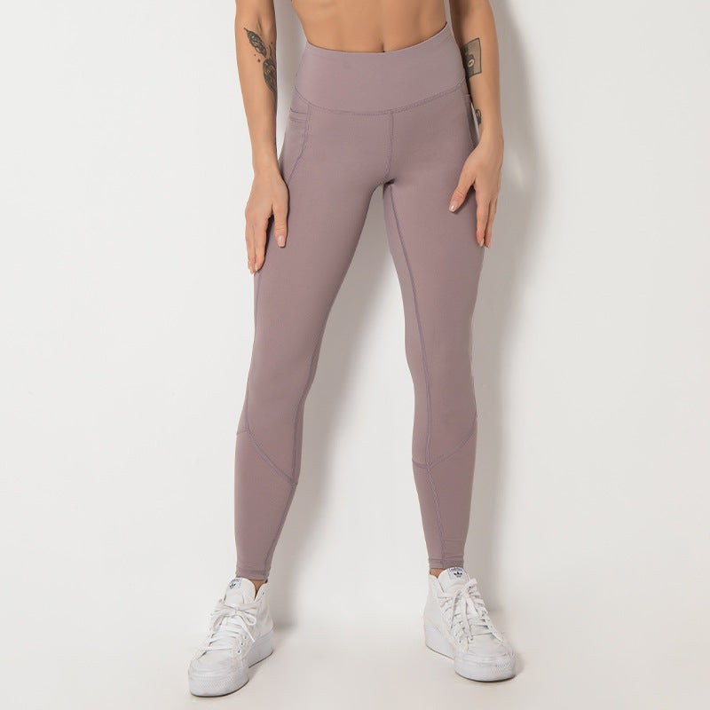 Large Size Double-sided Nylon High Waist Yoga Pants With Stitching Pockets