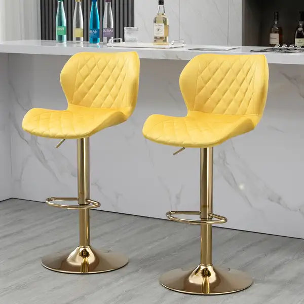 Yellow Velvet Swivel Bar Stools Set of 2 - Modern Counter Height with Gold Base