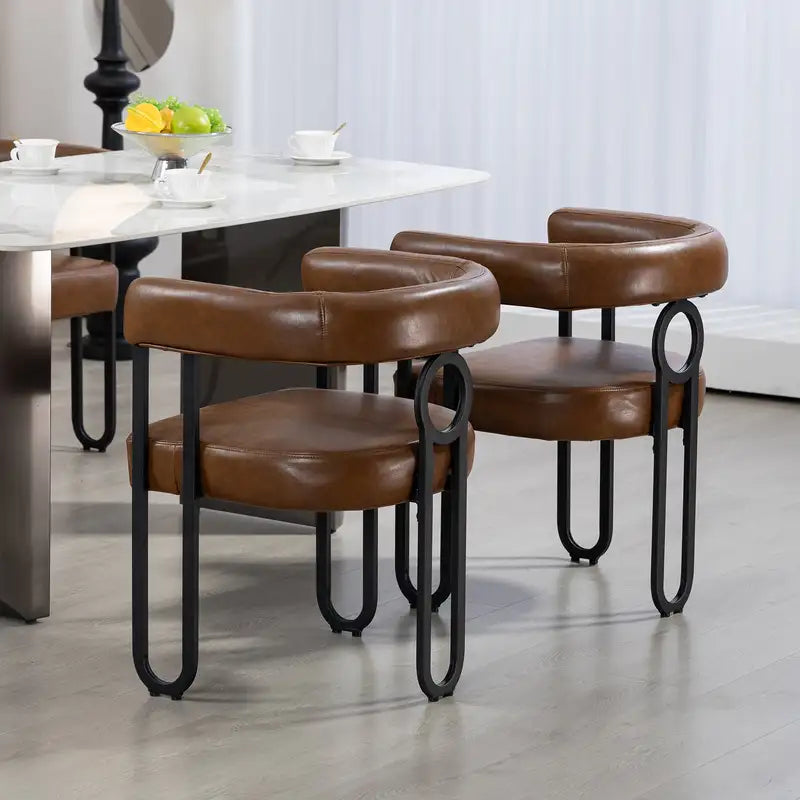 Contemporary PU Leather Dining Chairs (Set of 2) - Light Brown