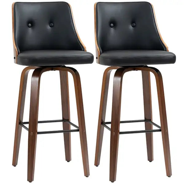 HOMCOM Black PU Leather Swivel Bar Stools with Footrest (Set of 2)