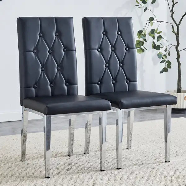 Modern Dining Chair Set of 4 | Upholstered Kitchen Chairs with Button Tufted Backrest | Metal Legs for Restaurant, Office & Home - Minihomy