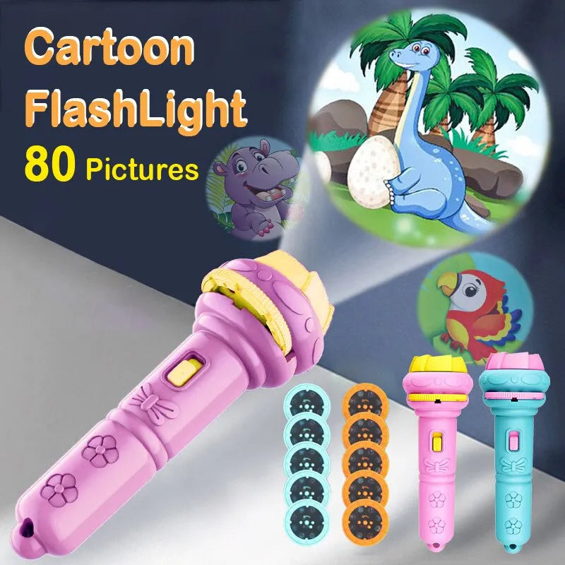 Cartoon Projector Flashlight - 80 Patterns, Creative Kids Toy, Bedtime Stories