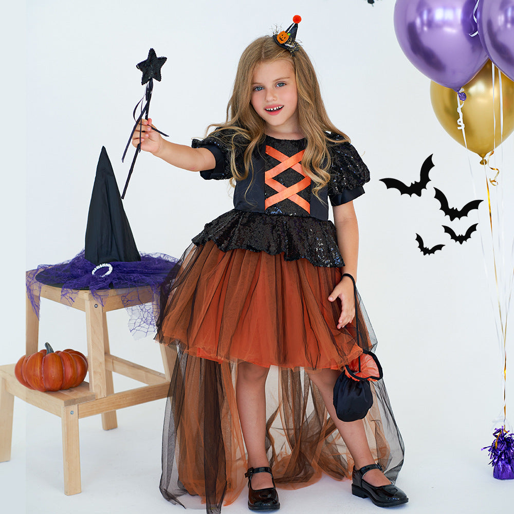 Halloween Girls' Witch Performance Costume Party Dress