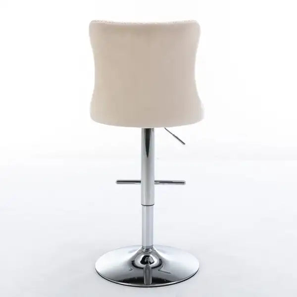 Beige Velvet Swivel Barstools with Backs, Adjustable Height, Chrome Base, Set of 2 - Minihomy