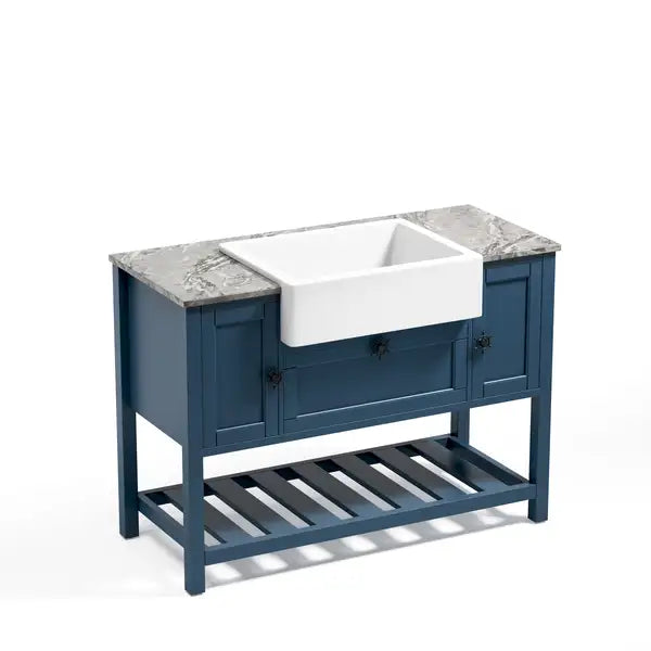 47" Solid Wood Bathroom Vanity Base - Blue - No Top - 20"D x 33.6"H