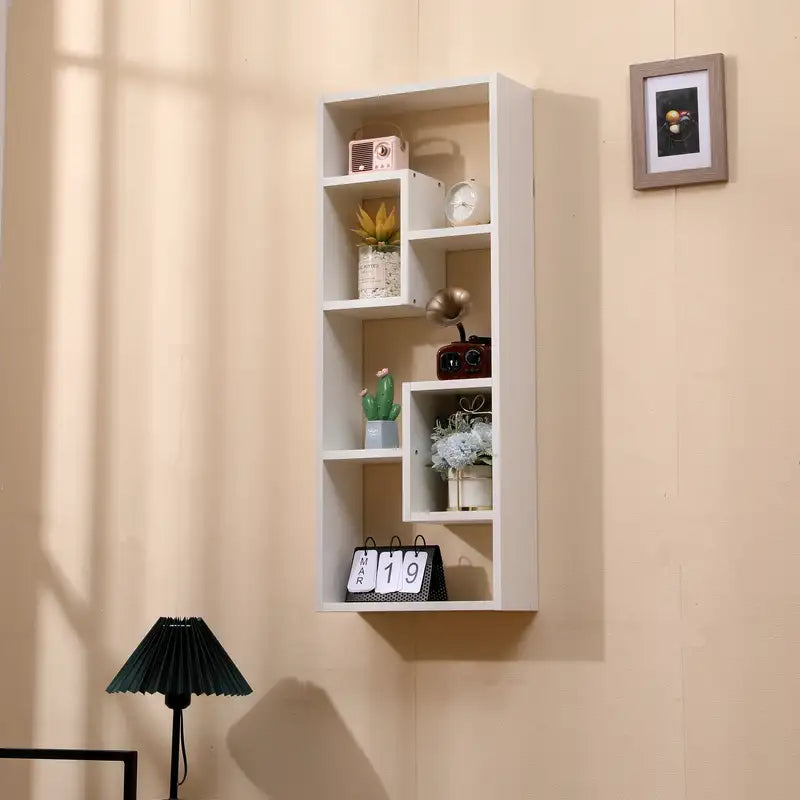 5-Cube White Wood Bookcase - Freestanding Open Shelf for Home Office