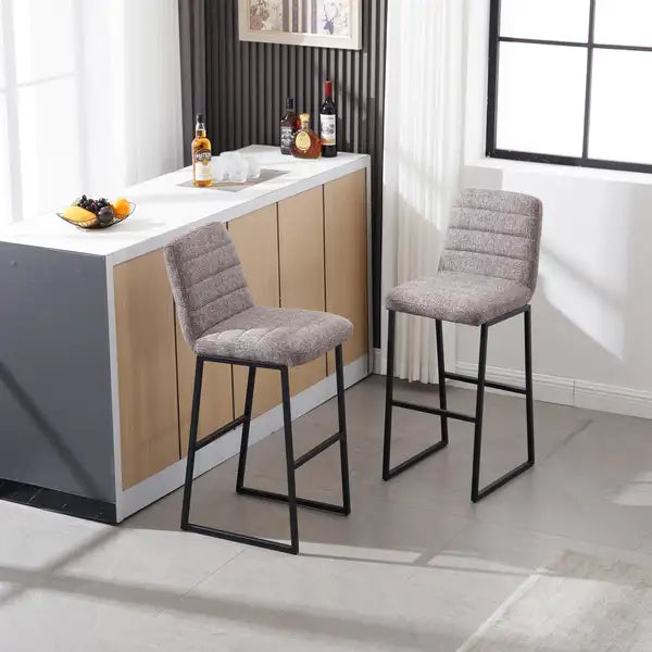 Upholstered Linen Bar Stools Set of 2 with Back & Footrest - Coffee