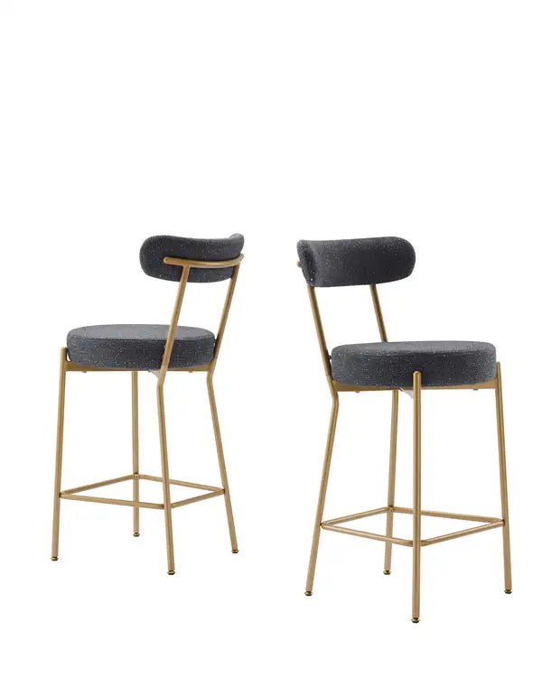 Gold Bar Stools Set of 2, 25" Counter Height Upholstered Sherpa Stools with Backs - Minihomy