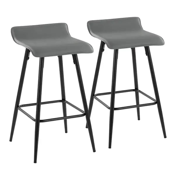 LumiSource Ale Black Steel & Grey Faux Leather Counter Stools (Set of 2)