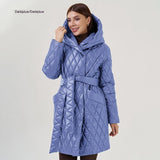 Women's Cotton-padded Jacket Slim-fit Lace Up Lapel Long-sleeved Coat