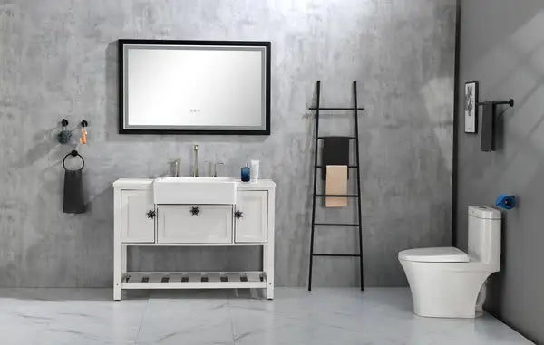 47 Inch White Bathroom Vanity Base - Solid Wood - No Top - Minihomy