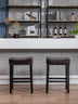 A&A Furniture Farmhouse Counter Height Bar Stools (Set of 2), 26 Inch Brown Faux Leather Backless - Minihomy