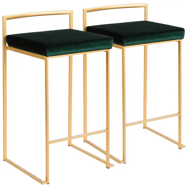 LumiSource Gold Velvet Counter Stools - Set of 2 - Stackable & Glam