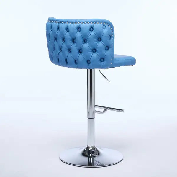 Blue Swivel Barstools Set of 2 - Adjustable Height, Chrome Base, Tufted PU Leather - Minihomy