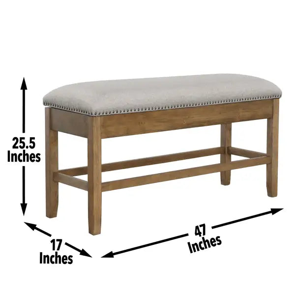 Grayson Dark Brown Counter Storage Bench with Nailhead Trim