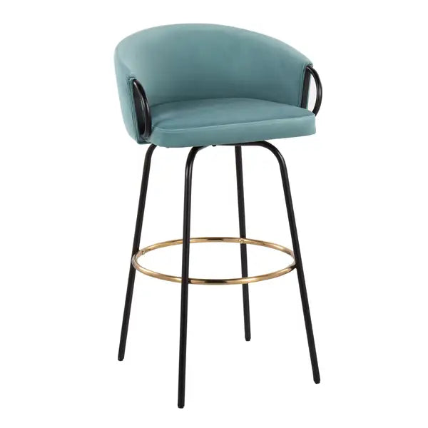 LumiSource Claire Barstools - Set of 2, Black Metal & Blue Velvet