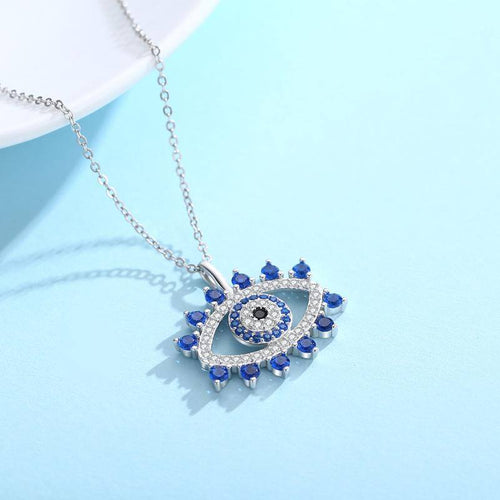 Sterling Silver Evil Eye Lucky Blue Eye Pendant Necklace